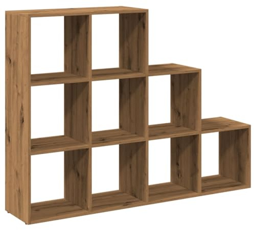 Mhdvray Stufenregal 9 Fächer, Bücherregal Holzwerkstoff, Raumteiler Treppenform, Würfelregal Artisan-Eiche, 137,5 x 29 x 103,5 cm, für Wohnzimmer Büro