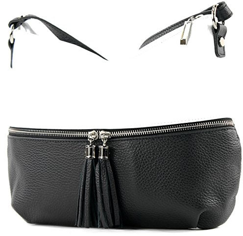 modamoda de T159 Damen Leder Umhängetasche Schultertasche Medium handmade in Italy, Farbe:Weiß/Schwarz