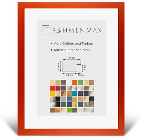 RahmenMax Morena Holz Werkstoff Bilderrahmen 50 x 60 cm modernes sehr eckiges Profil 60 x 50 cm Grosse Farbauswahl jetzt: Orange mit Kunstglas klar 1 mm