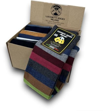Lucchetti Socks Milano Scatolina Idea Regalo 6 Paia Calze Fantasia Uomo Lunghe Made in Italy Colorate Invernali Pois Righe Confortevoli (Taglia unica, Set Mon Petite Chiot)