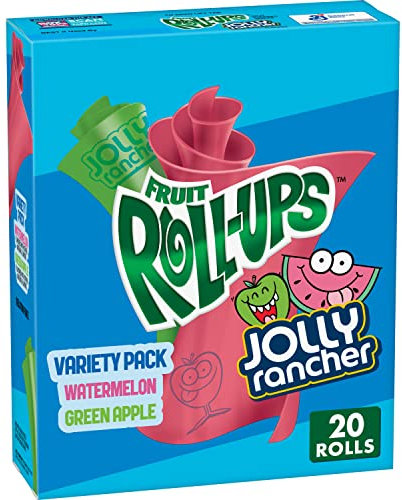 Betty Crocker Variety Pack Fruit Roll-Ups Fruit Flavored Snacks, Jolly Rancher Green Apple & Watermelone, 20 Stück