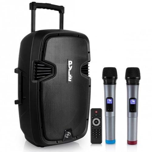 Pyle Musikbox Bluetooth Groß, 1000W- Party Lautsprecher, Partybox, PA Anlage Komplettset- inkl. 2 UHF Hand Mikrofonen & Fernbedienung, Mobile- Soundbox, USB, MP3, SD, RCA, Tragbarer Lautsprecher
