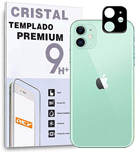 REY Protector de Pantalla 3D para Cámara Trasera de iPhone 11, Negro, Cristal Vidrio Templado Premium, 3D / 4D / 5D