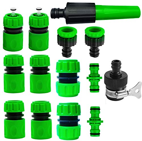 14 Conectores para Unir Manguera de Jardín - Boquilla, Conector de Grifo Mezclador, Parada de Agua, Reparación, Macho Doble, Grifo y Rápidos