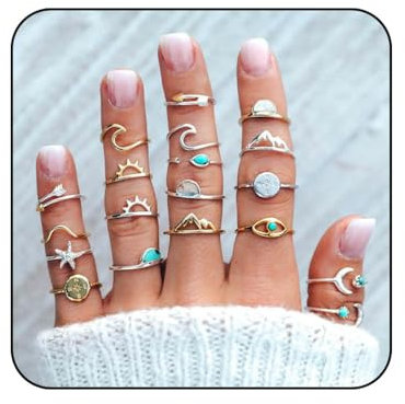 Edary Vintage Kunckle Rings Gold Stackable Joint Finger Rings Set Moon Nail Accessories Jewelry for Women and Girls (Pack of 19)