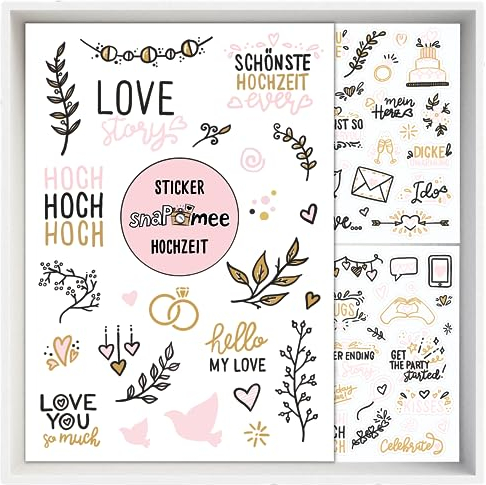 Sticker Hochzeit Gästebuch by snaPmee - Transparente Deko Aufkleber - Hochzeitssticker mit 133 Motiven - Fotoalbum, Scrapbook, Bullet Journal (Rosa)