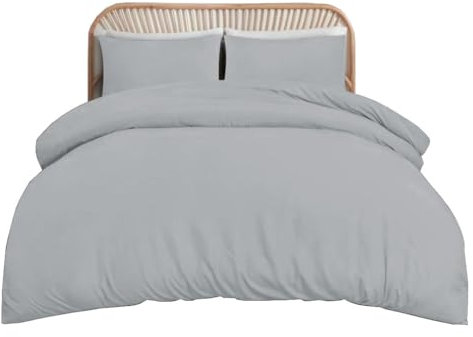 funky gadgets Double Duvet Cover Grey Soft Brushed Microfiber Plain Dyed Bedding Double Bed Set Quilt Cover with Pillowcases Button Closure Duvet Cover Sets (200x200cm)