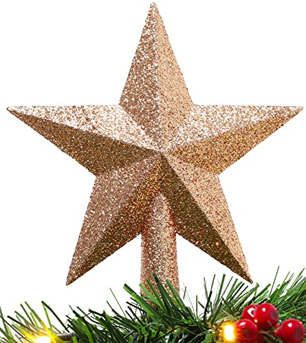 Christmas Concepts® 20cm Glitter Tree Top Star Decoration – Christmas Tree Topper (Rose Gold)