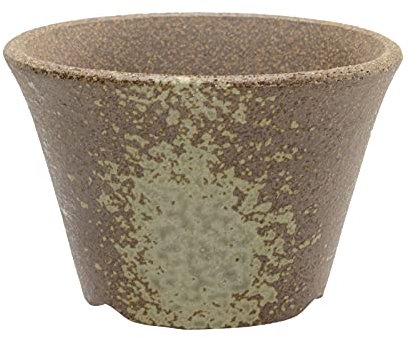 Wazakura Banko Series Kleiner handgefertigter runder Keramik-Bonsai-Topf mit Ablaufloch, 110 mm, hergestellt in Japan, Blumen-Sukkulenten-Zimmerpflanzen-Übertopf – Braun & Weißgold