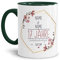 Tasse zum Hochzeitstag Orchideen Hochzeit - mit Name & Datum selbst gestalten - 17 Jahre Ehe, Paar, Geschenk Hochzeit, Jubiläum, Jahrestag I Personalisiert, Keramik Innen & Henkel Dunkelgrün 300 ml