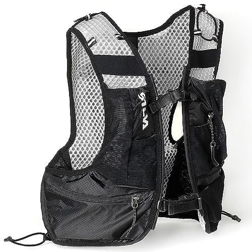 Silva Black Running Vest with Water Bottles - Strive Light 5 or 10 Litres Pack Volume - Lightweight Running Backpack for Men and Women - Two 240 ml Soft Flasks Included - Trail Running Vest