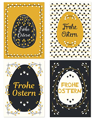 Logbuch-Verlag 4 Osterpostkarten DIN A6 FROHE OSTERN schwarz weiß gold ocker - Osterkarten Postkarten Osterpost