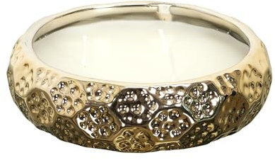 HOME DECO FACTORY - BO5547 - Bougie Parfumée Céramique Or du Temps 3 Mèches - Diamètre : 14 cm