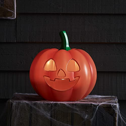 Lights4fun LED-Kürbis für Außen & Innen – Halloween Deko mit Fernbedienung & Timer – Batteriebetrieben & Wetterfest – Orange & Grün – 25 cm ø