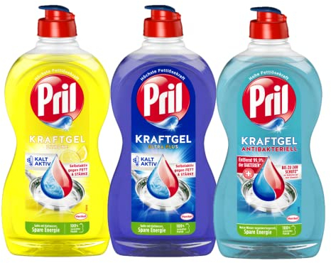 Pril Geschirrspülmittel Probier Set, mit zwei kraftgelen Zitrone und Ultra Plus & Pril Antibakteriell (3 x 450 ml)