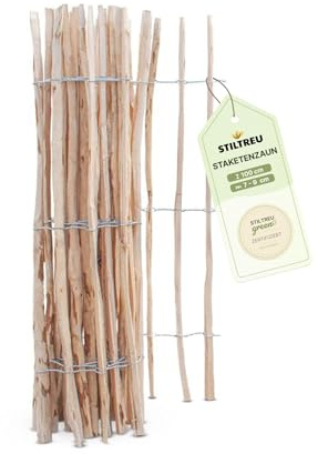 STILTREU Staketenzaun Haselnuss Höhe 100 cm, Länge 5 Meter, Lattenabstand 7-9 cm