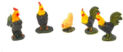 5 x gallinas y gallos. Pollos. figuritas de Navidad 6cm. Conjunto de Escena de Natividad, Figuras .Animales, Nacimiento de jesús. 3 Reyes. oficios belén, Dios. Accesorios para Modelos a Escala