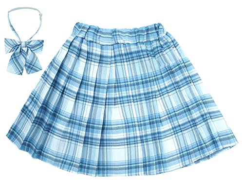 Maeau Faltenrock für Kinder Mädchen Rock Kariert Kurz Gefaltete Röcke Plissee Kilt Tartan Rock Elastische Taille Schulmädchen Schuluniform Minirock Schule Tennis Skater mit Shorts Blau 7-8 Jahre 140
