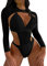 Women's Rave Outfits 2 Piece Cutout Bathing Suit Swimsuit Monokini Bodysuit Long Sleeve Shrug Crop Top Festival Holiday Clothes Black M