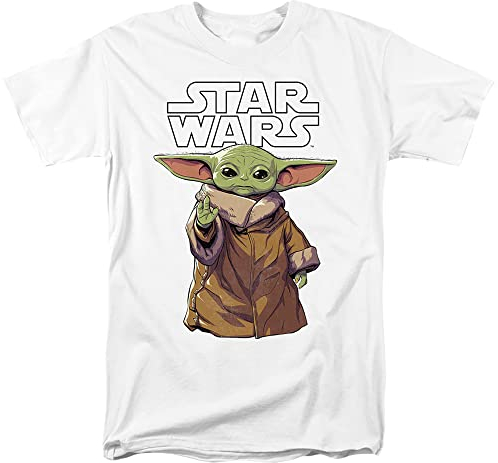 Cotton Soul Star Wars Vader Vertical Text, Unisex T-Shirt, Weiß, Weiß - Mandalorian Grogu Calm, M