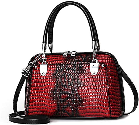ADITAM Retro-Handtasche für Damen Klassische Kroko-Umhängetasche PU-Leder-Umhängetasche Top-Griff-Taschen mit Zwei Reißverschlüssen Rot Double The Comfort