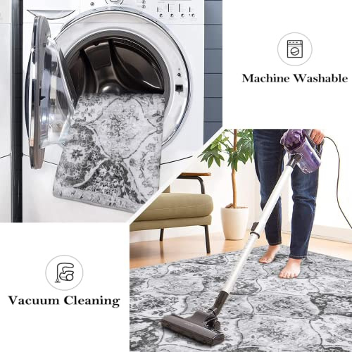 Lahome Marokkanischer Rankgitter-Schlafzimmerteppich – 7.6x12.7 cm Teppiche für Wohnzimmer, ultradünn, Akzent-Teppich für Eingangsbereich, rutschfest, schmutzabweisend, Büro (Silber/Grau, 90x15 cm)