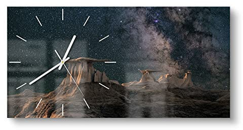 DEQORI Glasuhr | vertikal 60x30 cm | Motiv Monumentale Nachthimmel | große XXL Design Uhr aus Glas | leise Wanduhr für Wohnzimmer & Küche | Moderne Hingucker Uhr für die Wand