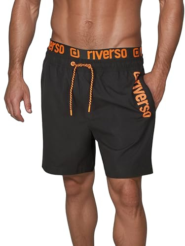 riverso Badehose Herren Regular Fit RIVBobby Kurze Hosen Badeshorts | Schwimmhose Shorts Schnelltrocknend Print Elastischer Bund Schwarz Grün Orange Rot Blau S M L XL XXL 3XL 4XL 5XL