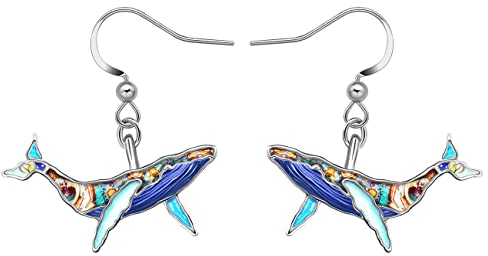 BAMAY Emaille Legierung Niedlich Wal Ohrringe Hängend Baumeln Ozean Fisch Schmuck Geschenke für Damen Mädchen Kinder (Blau)