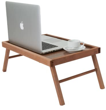 Mesa de cama plegable, bandeja de sillón, color nogal, desayuno, plegable de madera de haya, patas plegables, 33 x 50 x 21,5 cm