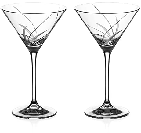DIAMANTE Swarovski Martini Cocktail Glasses Pair - 'Meadow' - Hand Cut Set of 2