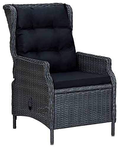 BULANED Verstellbarer Gartensessel mit Auflagen, Gartenstuhl, Balkonstuhl, Balkon Stuhl, Gartenmöbel, Garden Armchairs, Poly Rattan Dunkelgrau
