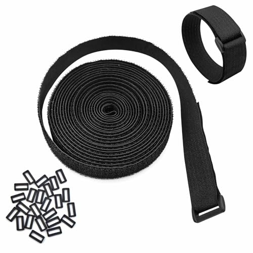 Upbeat Klettband Kabelbinder 5m x 2.5cm(25 Schnalle) | Klettbänder mit Freier Schnittlänge | Wiederverwendbare Klettverschluss Kabelbinder für Kabel, Schläuche, Motorräder, Pflanzen, Yogamatten etc