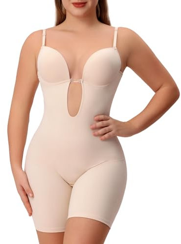 Slimers Body Moldeador sin Espalda para Mujer, con Control de Abdomen, Moldeador de Cuerpo Completo, Espalda Baja, Cuello en V, con Brasier Integrado, Beige, Small
