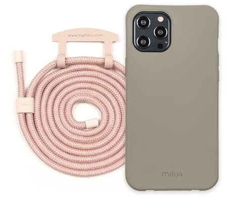 milux Handykette Phone Necklace mit Abnehmbarer Kordel Handyhülle – Modell iPhone 7 Plus (Grau mit Kordel Rosa)