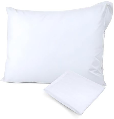 CASTUWORLD Funda de Almohada Impermeable, Antiacaros, 50% Algodon y 50% Poliester. Cremallera Lateral. Transpirable. Protectora Higienica Suave Lavable (70x40 cm)