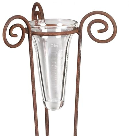 Hirsch Terracotta Regenmesser mit Glas Höhe 100 cm 3-Bein Edelrost, Erdspiess 19 cm