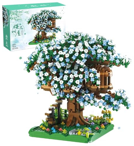 Mini Cherry Blossom Treehouse Bonsai Tree Building Blocks Set, 1888 Pcs Sakura Tree House Collection Building Set for Adults, DIY Mini Particle Construction Toy, NOT Compatible with Lego
