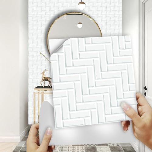 FliesenaufkleberLight Luxury White Mosaikfliesen PVC Klebefliesen Wasserdicht Fliesenaufkleber Bad Küchenrückwand Selbstklebend Ölfest Tile Sticker Wandfliesen Fliesen Folie Abziehbar 20x20cm/10 Pcs