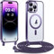 Kokio Coque pour iPhone 14 Pro Max avec Cordon, Etui à Transparente Housse Compatible avec MagSafe, Antichoc Protection Coque pour Magnétique avec Réglable Collier, Violet