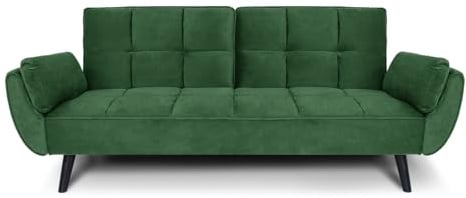 SAMIRA Divano letto clic clac in velluto verde scuro - Divano 3 posti mod. Ambra piedi in legno nero