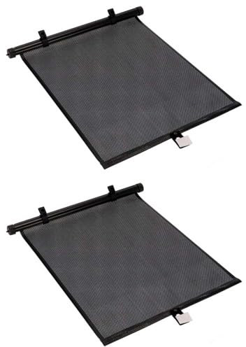 Tradineur - Pack de 2 Cortinas Enrollables para ventanillas de Coche, Parasol Lateral de plástico, Altura Regulable, colocación con 3 ventosas, protección Rayos UV, privacidad (Negro, 40 x 45 cm)