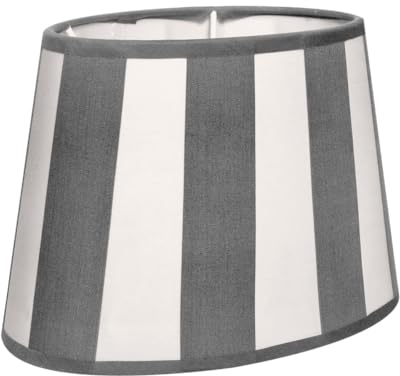 B-Ware Lampenschirm gestreift Tischlampenschirm E27 E14 Lampenschirm oval mit Streifen gestreifter Schirm rund (Grau-Weiß, oval 22 cm breit)