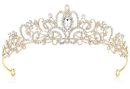 YUXIANLB Krone Prinzessin Mädchen Damen Diadem Crown Kristall Tiaras Goldene Prinzessinnenkrone Eleganter Corwn Royal Queen Brautschmuck Strass Stirnband Geschenk Haarschmuck für Frauen Hochzeit