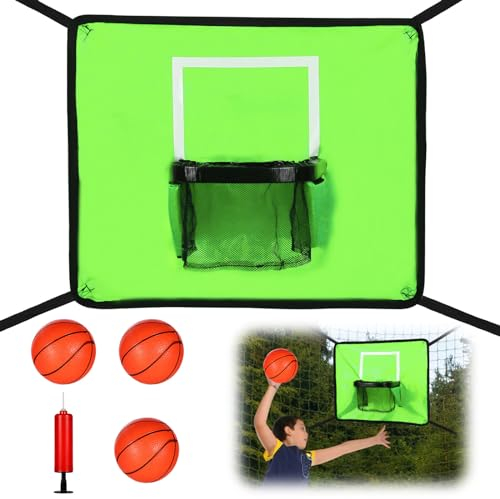 Trampolin Basketballkorb, Trampolin Zubehör mit 3 Minibälle und 1 Pumpe für Kinder und Erwachsene zum Spielen im Innen und Außenbereich (Grün)