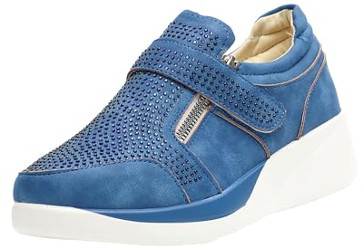 Partner Handschuhe Fallen Damen-Plateau-Sneaker, Schuhe mit Keilabsatz, Kristall, Sport-Walking-Sneaker, Slipsole, Laufen, Outdoor-Schuhe, Workout-Sneaker Blue 40.5