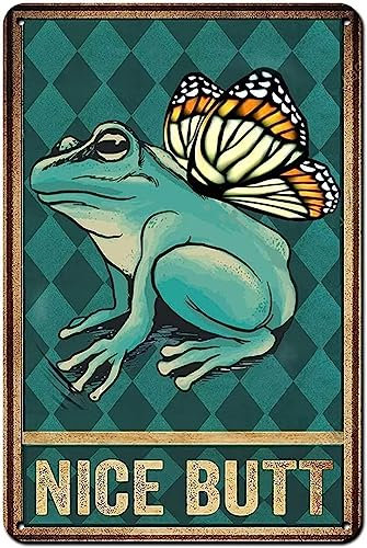 Nice Butt Badezimmer-Schild, WC-Wanddekoration, niedlicher Frosch, lustig, Retro, Vintage-Stil, Bauernhaus-Stil für Dusche, Ankleidezimmer, Höhle, rustikales Blechschild, Wanddekoration, 30,5 x 40,6