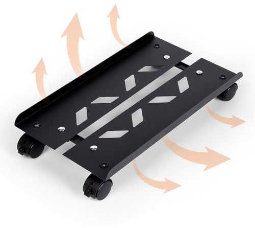 Hovadova Computer Tower Stand, Adjustable Mobile CPU Stand, Metal | PC Stand for Floor and Carpet; Improve Airflow; PC Holder with 4 Locking Wheels For Office,Gamers and Students