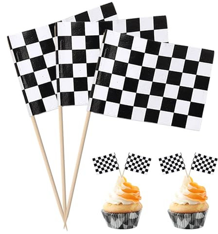 Xsstarmi 100 Pack Mini Checkered Flag Cupcake Toppers Checkered Racing Flag Toothpicks Race Flags Finish Line Cupcake Food Picks for Race Car Themed Baby Shower Birthday Party Cake Decorations