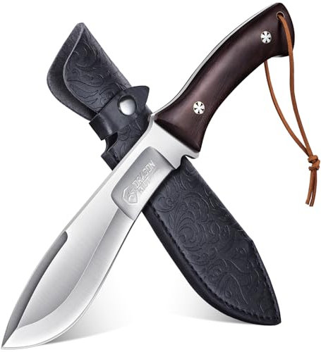 DRAGON RIOT Outdoor Survival Messer mit Scheide, Jagdmesser Feststehende Klinge mit Holzgriff, Survival Messer Full Tang, Robust Bushcraft Camping Messer, Geschenk für Männer